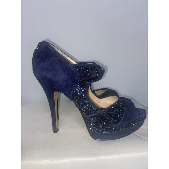 ENZO ANGIOLINI Easling Peep Toe Mary Jane Platform Pump Blue Suede Size 6.5 (M) - Picture 3 of 10